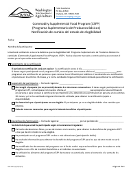 Formulario AGR-2245 Notificacion De Cambio Del Estado De Elegibilidad - Programa Suplementario De Productos Basicos - Washington (Spanish)