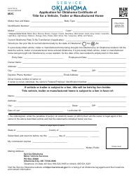 Document preview: Form 701-6 Application for Oklahoma Certificate of Title for a Vehicle, Trailer or Manufactured Home - Oklahoma