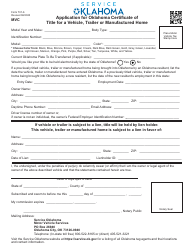 Form 701-6 Application for Oklahoma Certificate of Title for a Vehicle, Trailer or Manufactured Home - Oklahoma