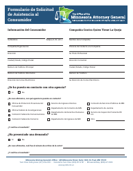 Document preview: Formulario De Solicitud De Asistencia Al Consumidor - Minnesota (Spanish)