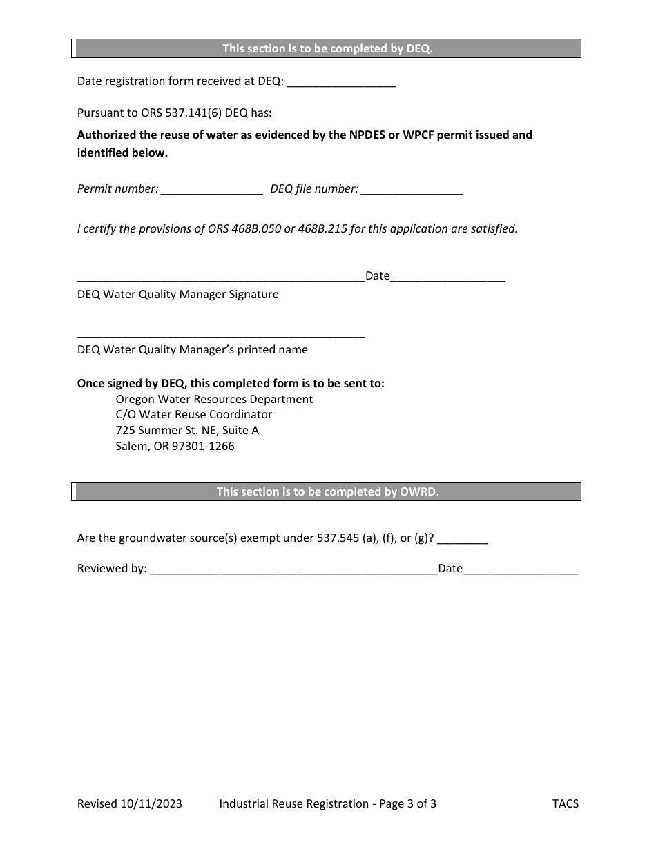 Registration for Reuse of Industrial Effluent - Oregon, Page 3