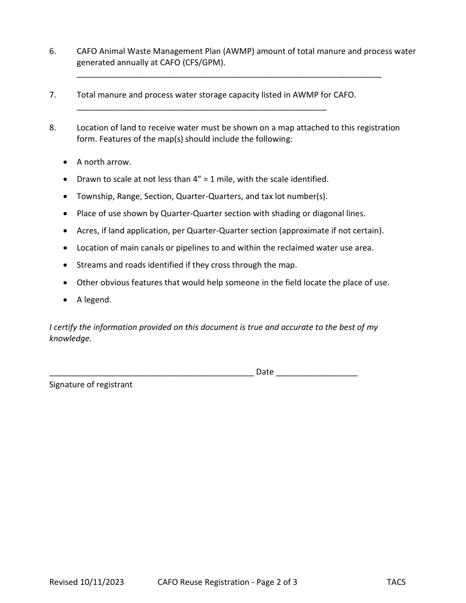 Registration for Reuse of Cafo Effluent - Oregon, Page 2