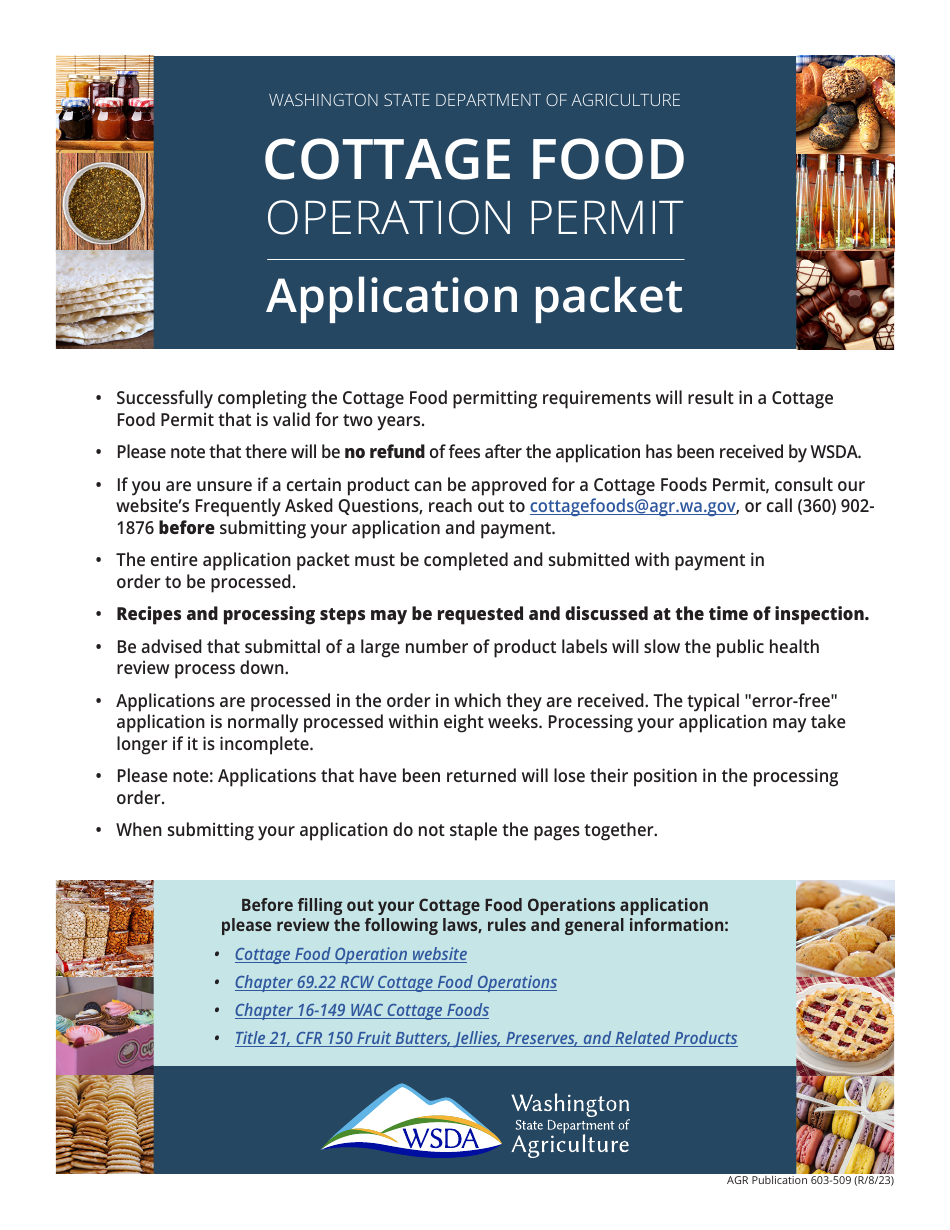 Form AGR-2093 Application for Cottage Food Operation Permit - Washington, Page 1