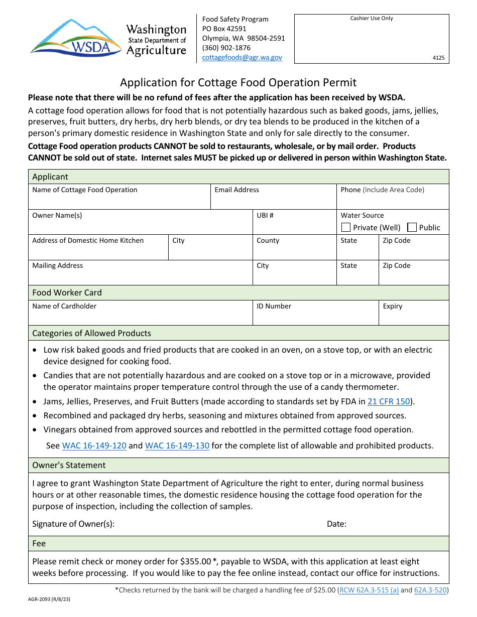 Form AGR-2093 Application for Cottage Food Operation Permit - Washington, Page 2