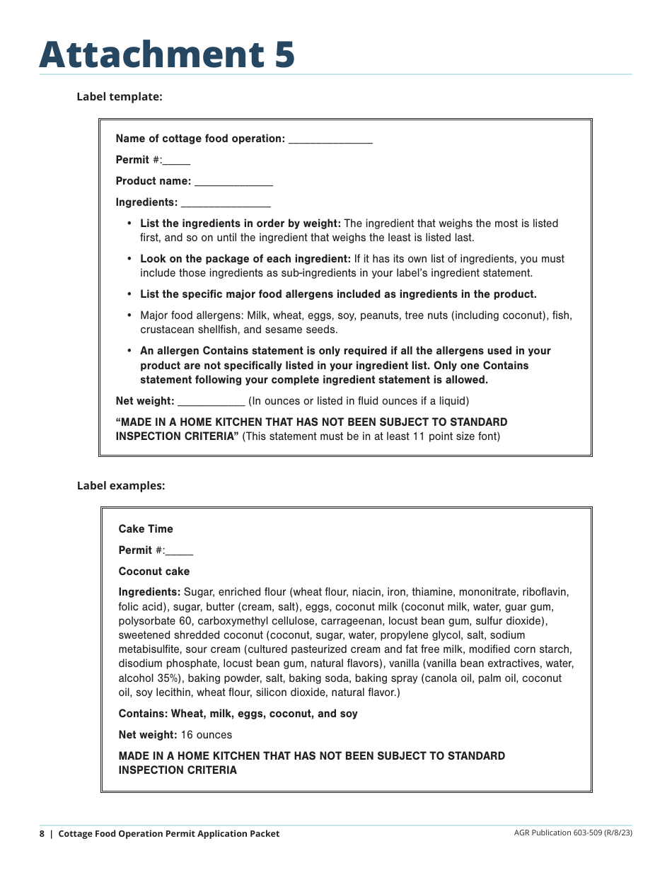 Form AGR-2093 Application for Cottage Food Operation Permit - Washington, Page 8