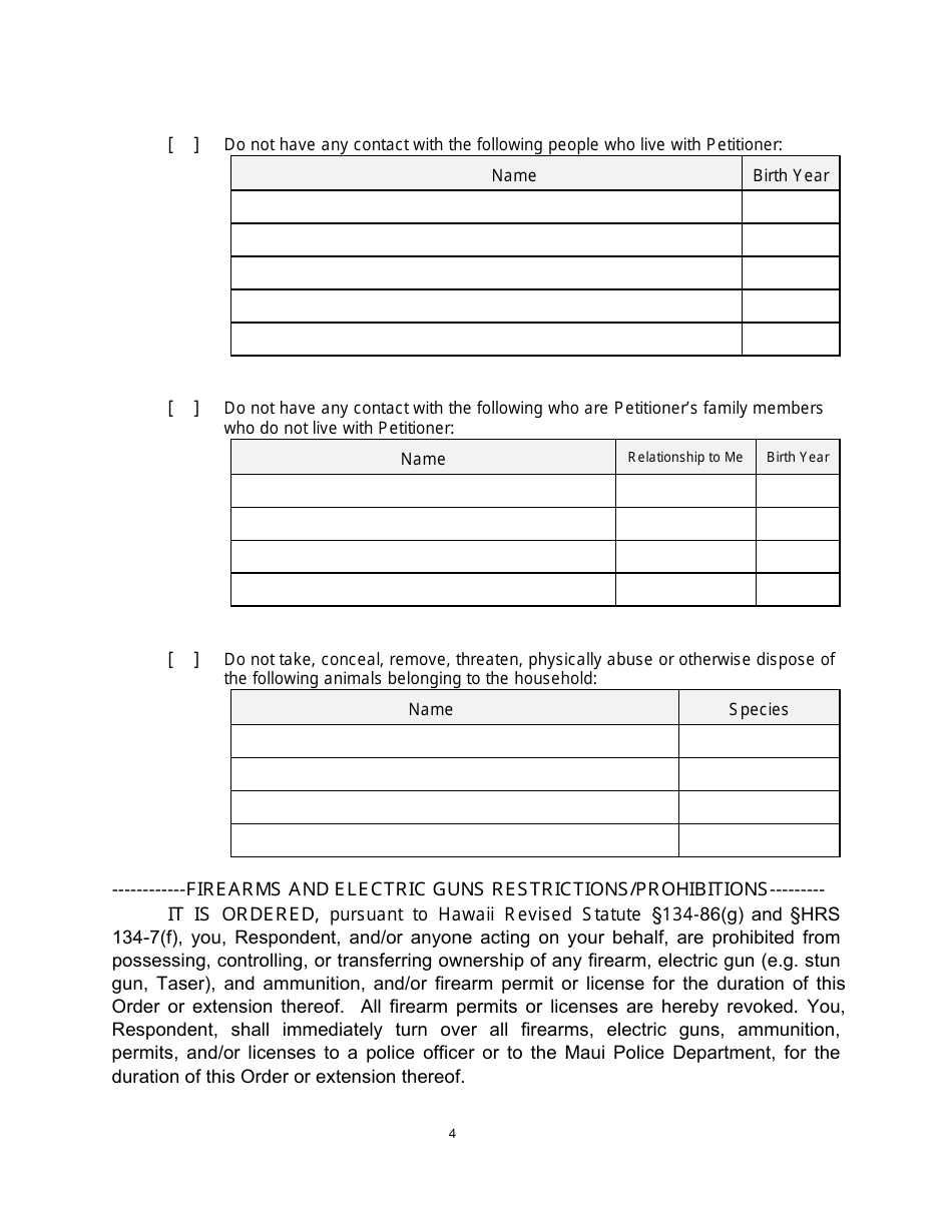 Form 2F-P-468 Temporary Restraining Order - Hawaii, Page 4
