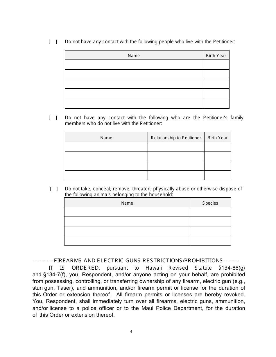 Form 2F-P-473 Temporary Restraining Order - Hawaii, Page 4