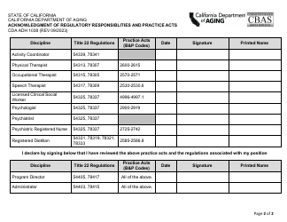 Form CDA ADH1038 Acknowledgment of Regulatory Responsiblities and Practice Acts - California, Page 2