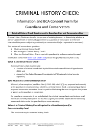 Form GAC121 Bca Criminal History Check Consent Form (Guardianship/Conservatorship) - Minnesota
