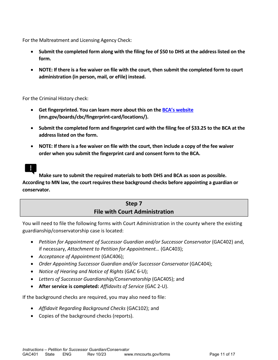 Form GAC401 Instructions - Petition for Successor Guardian / Conservator - Minnesota, Page 11