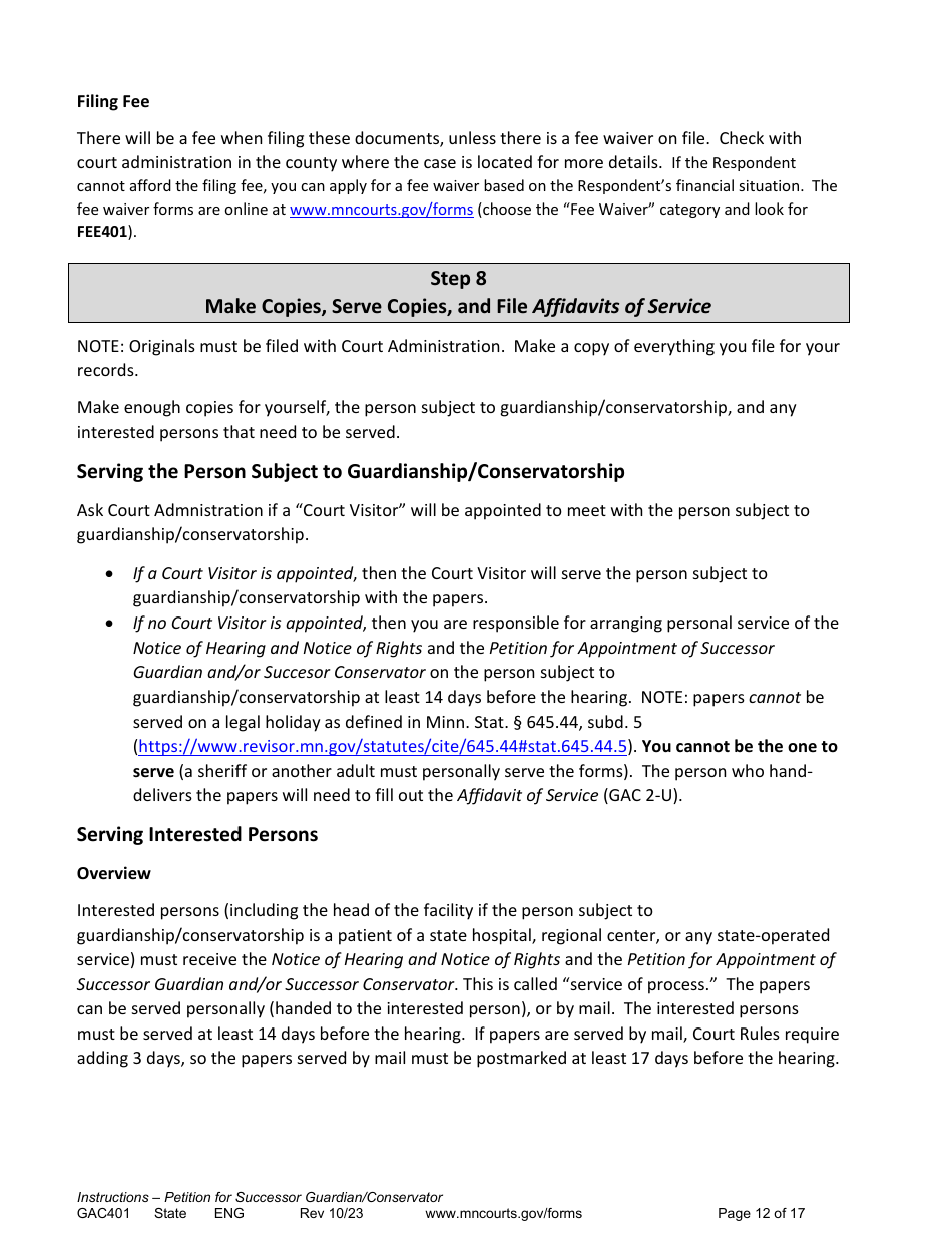 Form GAC401 Instructions - Petition for Successor Guardian / Conservator - Minnesota, Page 12