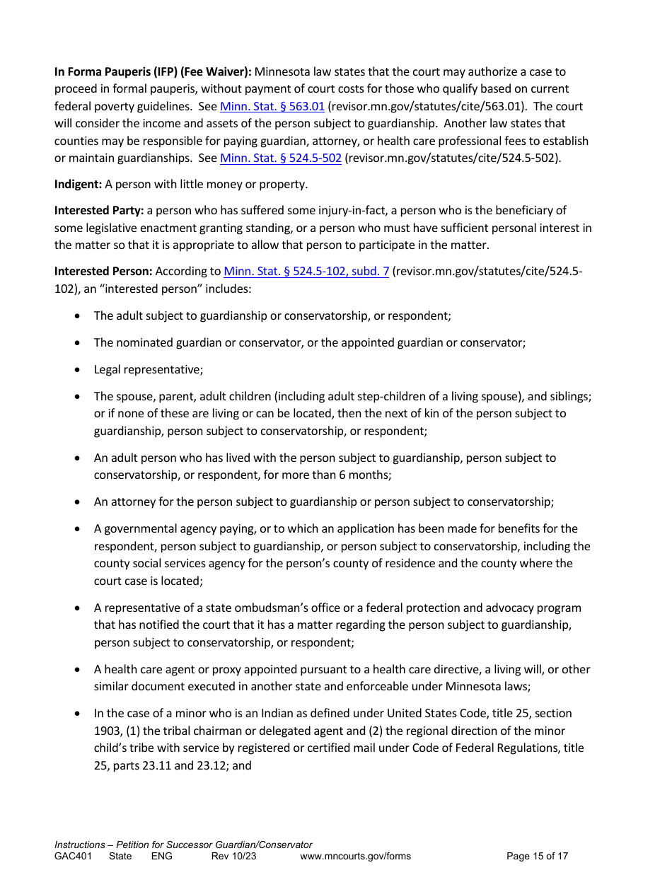 Form GAC401 Instructions - Petition for Successor Guardian / Conservator - Minnesota, Page 15