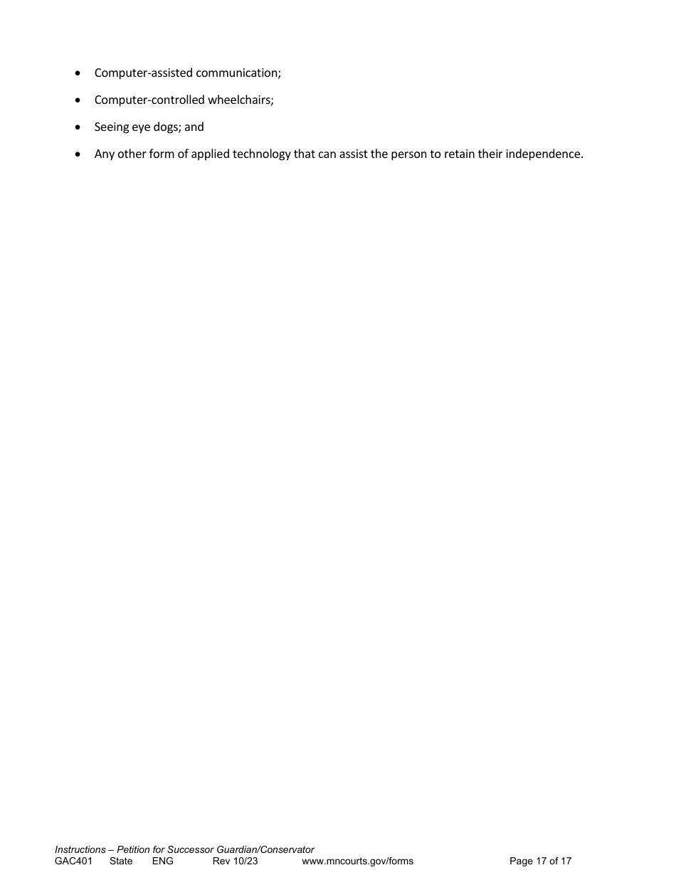 Form GAC401 Instructions - Petition for Successor Guardian / Conservator - Minnesota, Page 17