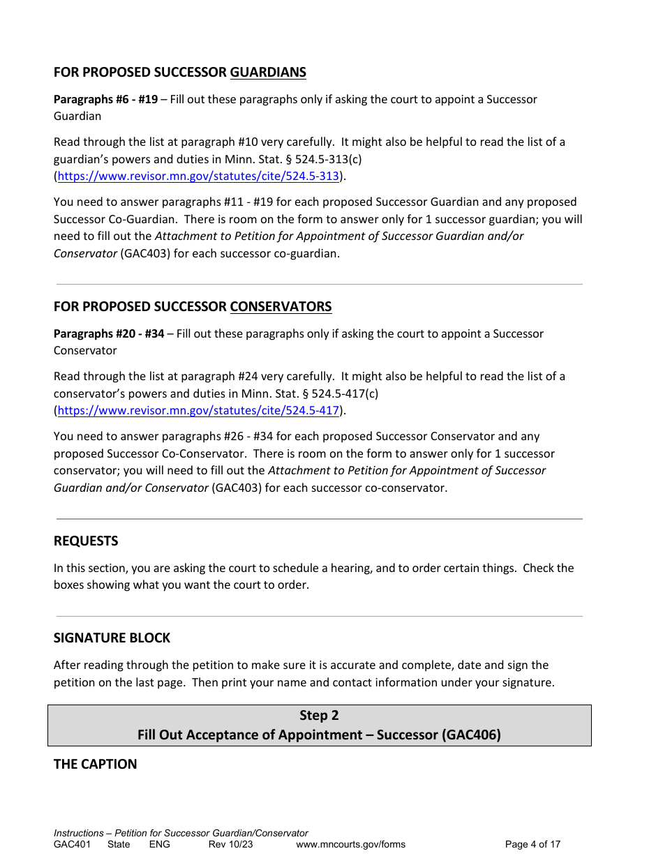Form GAC401 Instructions - Petition for Successor Guardian / Conservator - Minnesota, Page 4