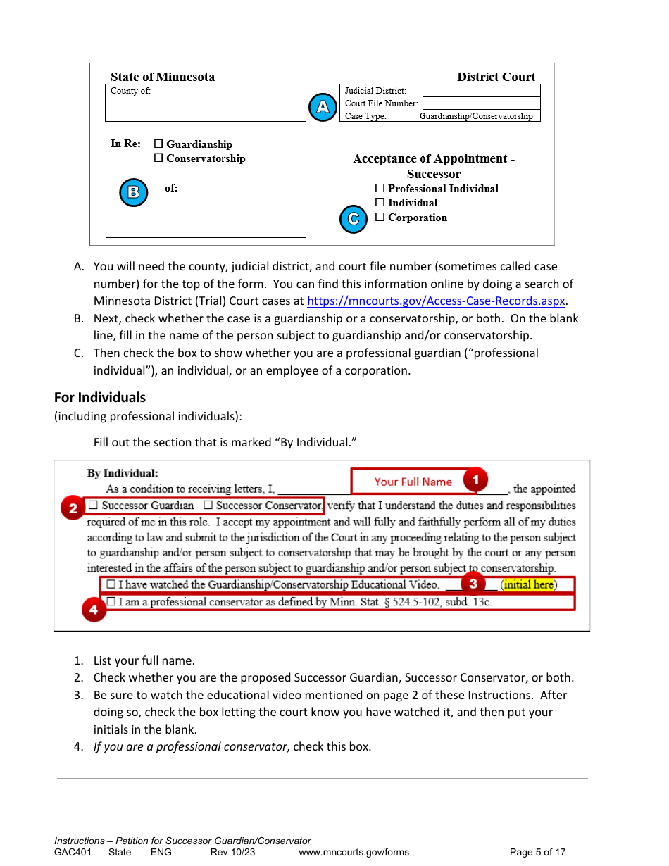 Form GAC401 Instructions - Petition for Successor Guardian / Conservator - Minnesota, Page 5