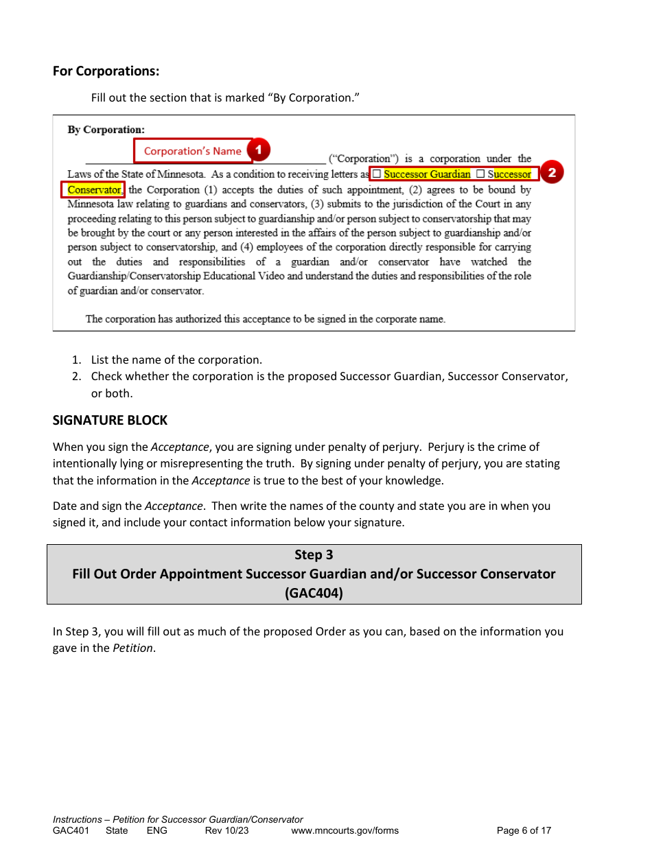 Form GAC401 Instructions - Petition for Successor Guardian / Conservator - Minnesota, Page 6