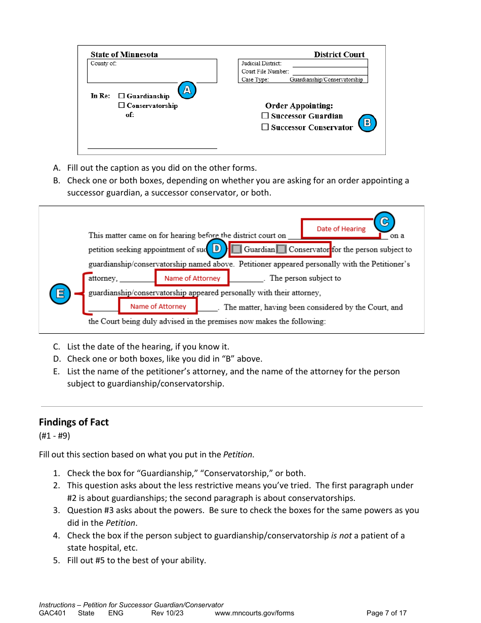 Form GAC401 Instructions - Petition for Successor Guardian / Conservator - Minnesota, Page 7