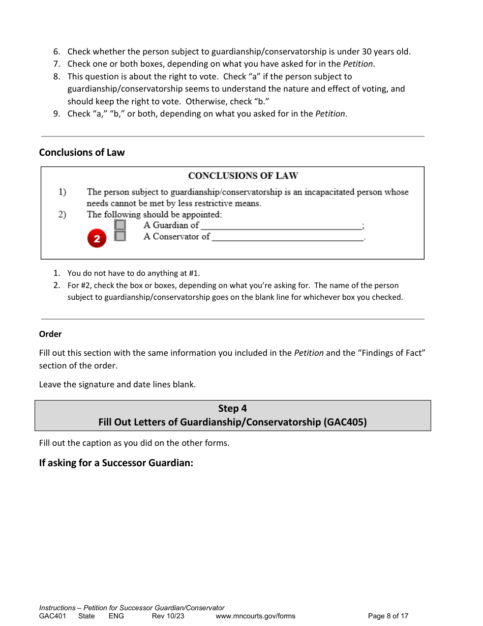 Form GAC401 Instructions - Petition for Successor Guardian / Conservator - Minnesota, Page 8