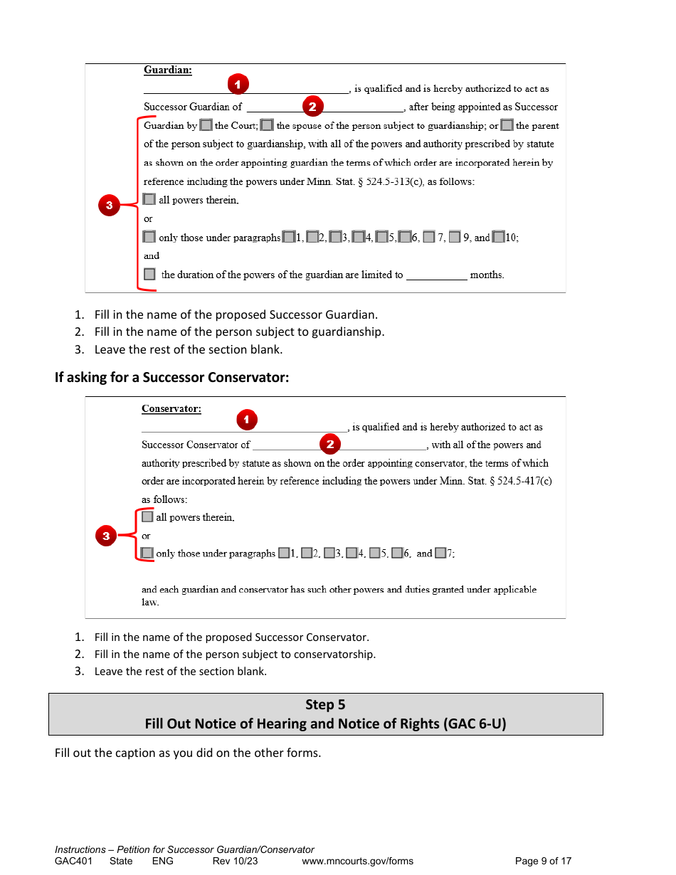Form GAC401 Instructions - Petition for Successor Guardian / Conservator - Minnesota, Page 9