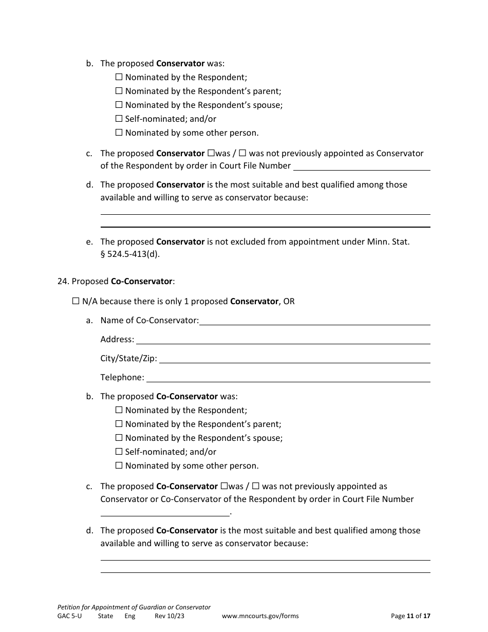 Form GAC5-U Petition for Appointment of General Conservator or Guardian - Minnesota, Page 11