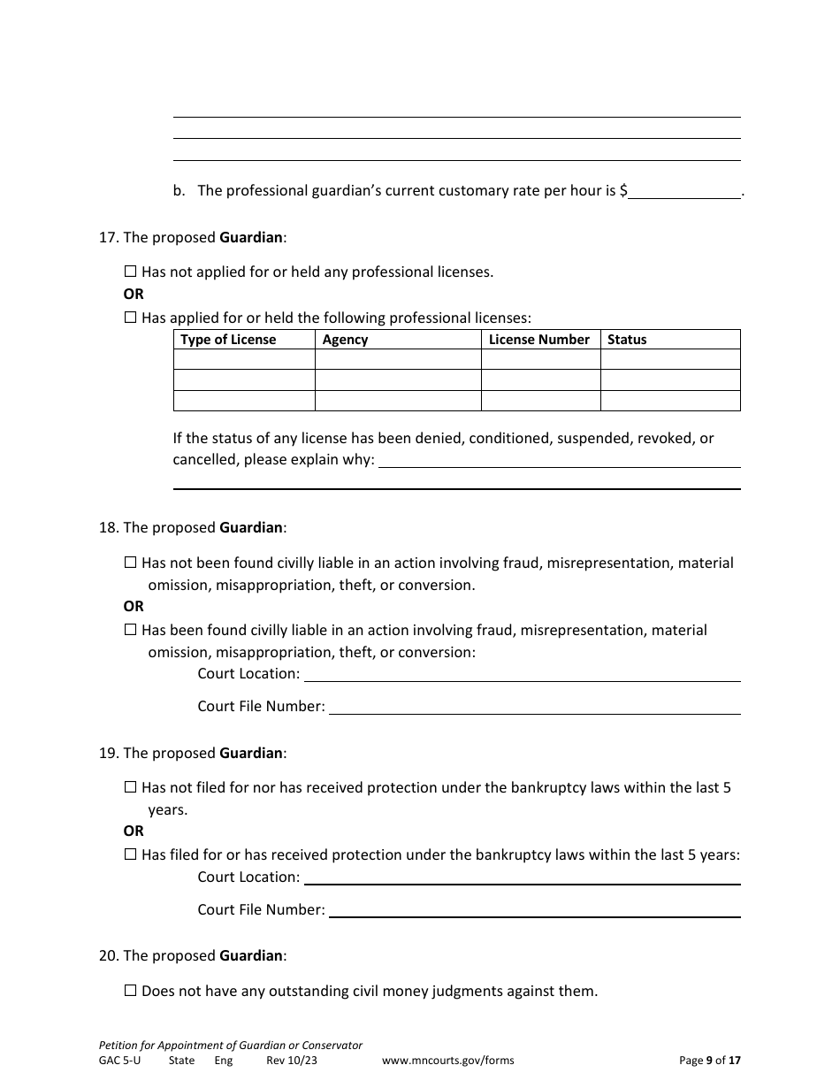 Form GAC5-U Petition for Appointment of General Conservator or Guardian - Minnesota, Page 9