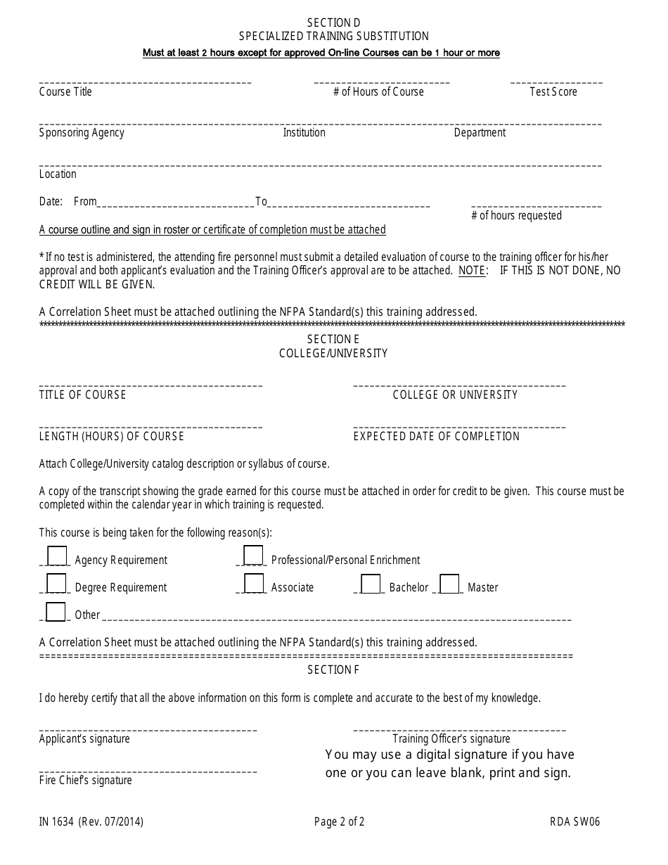 Form IN1634 Application for In-Service Training Substitution - Tennessee, Page 2