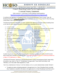 Class II Boarding Home Permit Application - Criminal History Statement - Harris County, Texas