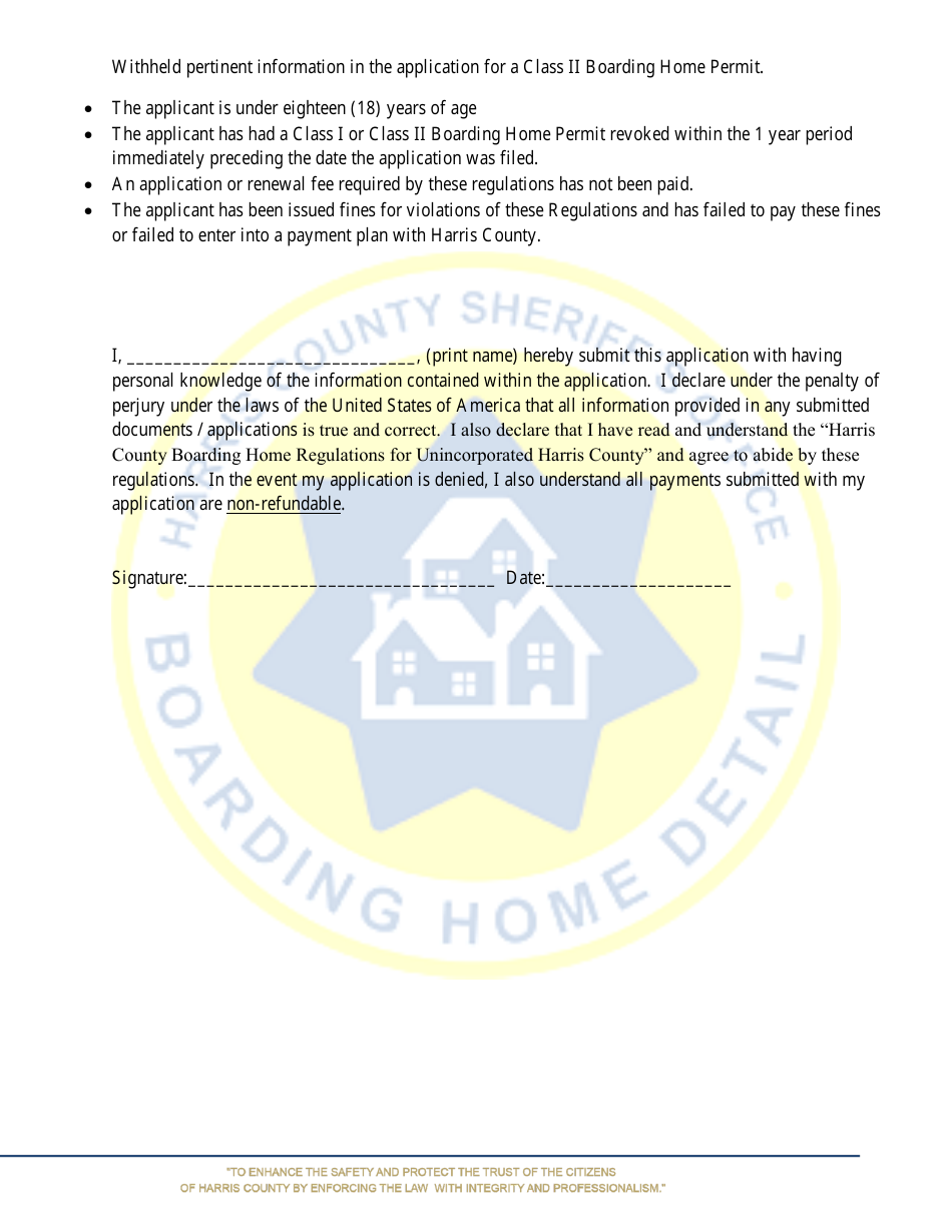 Class II Boarding Home Permit Application - Criminal History Statement - Harris County, Texas, Page 2