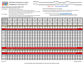 Document preview: Min/Max Temperature Log for Refrigerator and Freezer - Northeast Region - New Mexico