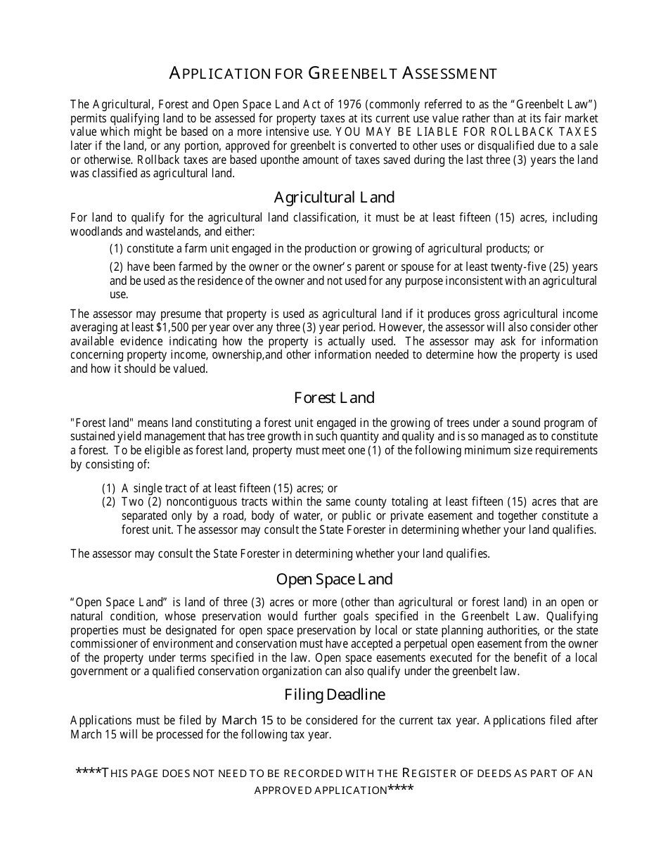 Application for Greenbelt Assessment - Forest Land - Tennessee, Page 1