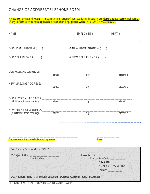 Form PER1209 Change of Address/Telephone Form - County of Santa Cruz, California
