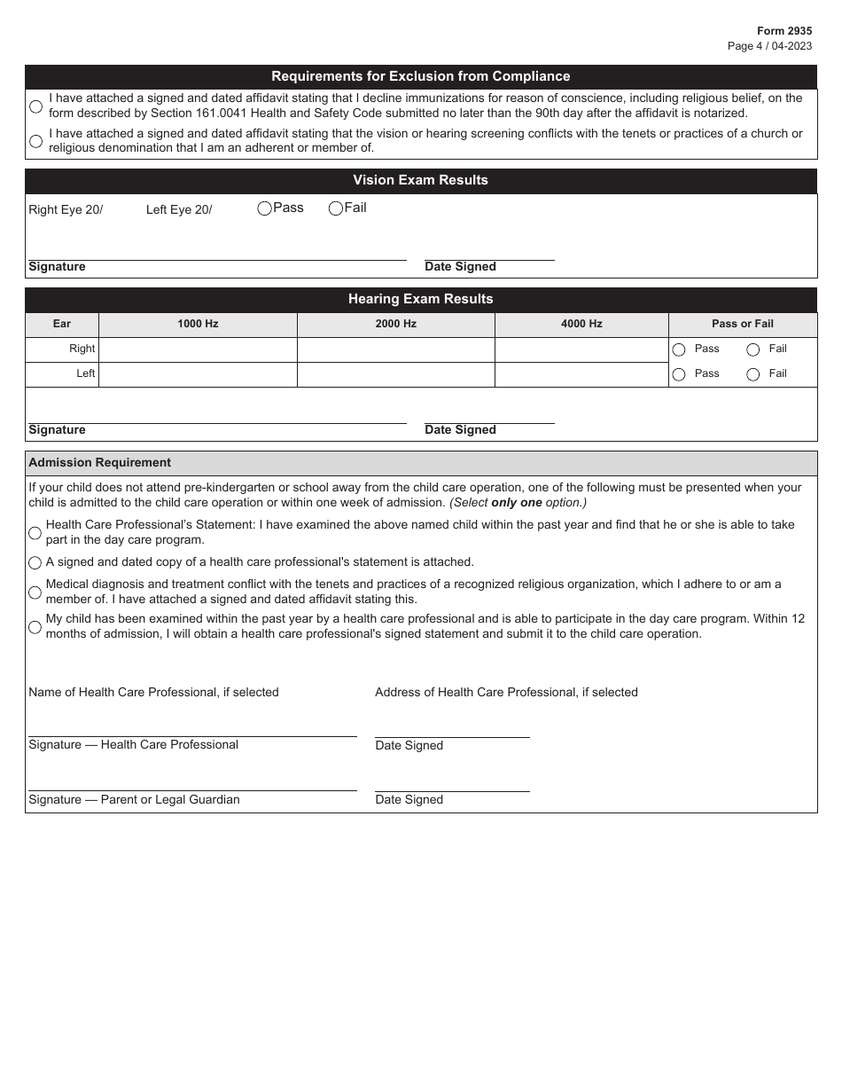 Form 2935 Download Fillable PDF or Fill Online Admission Information