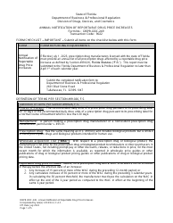 Form DBPR-DDC-249 Annual Notification of Reportable Drug Price Increases - Florida