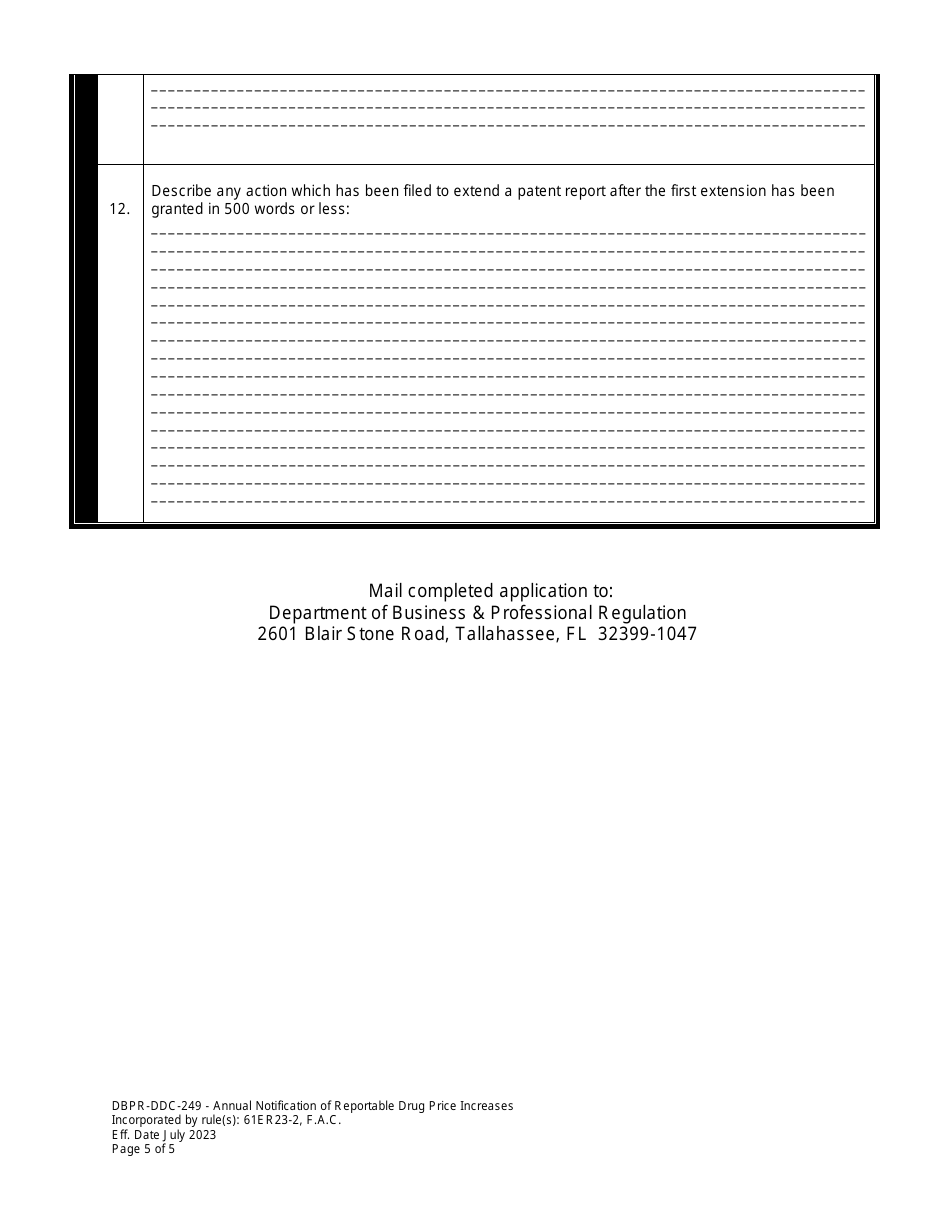 Form DBPR-DDC-249 Annual Notification of Reportable Drug Price Increases - Florida, Page 5