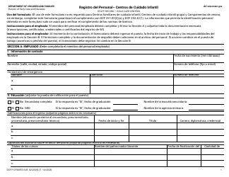 Formulario DCF-F-CFS0053-S Registro Del Personal - Centros De Cuidado Infantil - Wisconsin (Spanish)