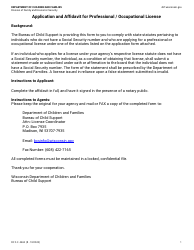 Document preview: Form DCF-F-2462 Application and Affidavit for Professional/Occupational License - Wisconsin