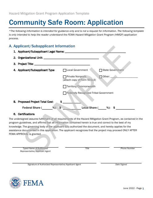 Community Safe Room: Application - Hazard Mitigation Grant Program - Sample Download Pdf