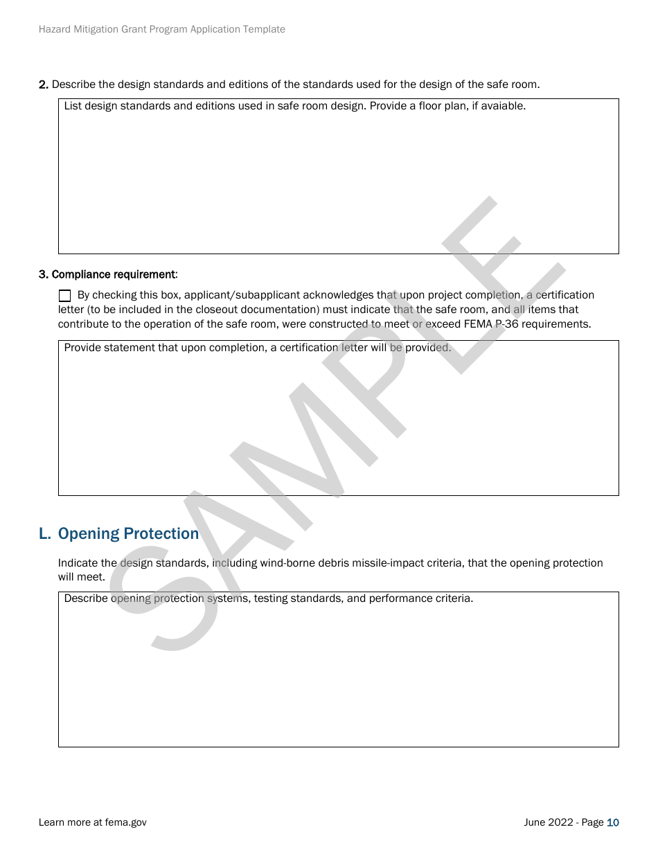 Community Safe Room: Application - Hazard Mitigation Grant Program - Sample, Page 10