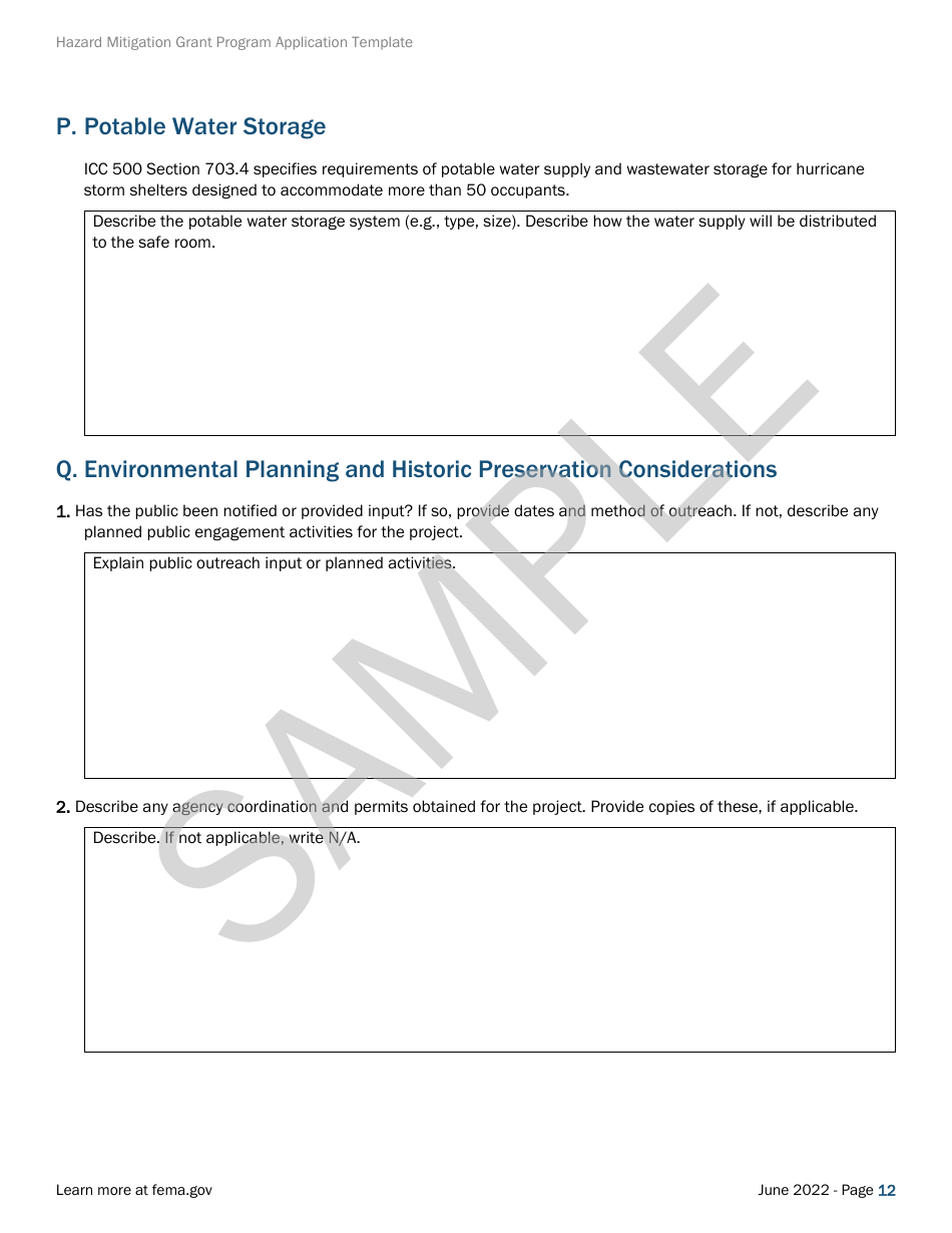 Community Safe Room: Application - Hazard Mitigation Grant Program - Sample, Page 12