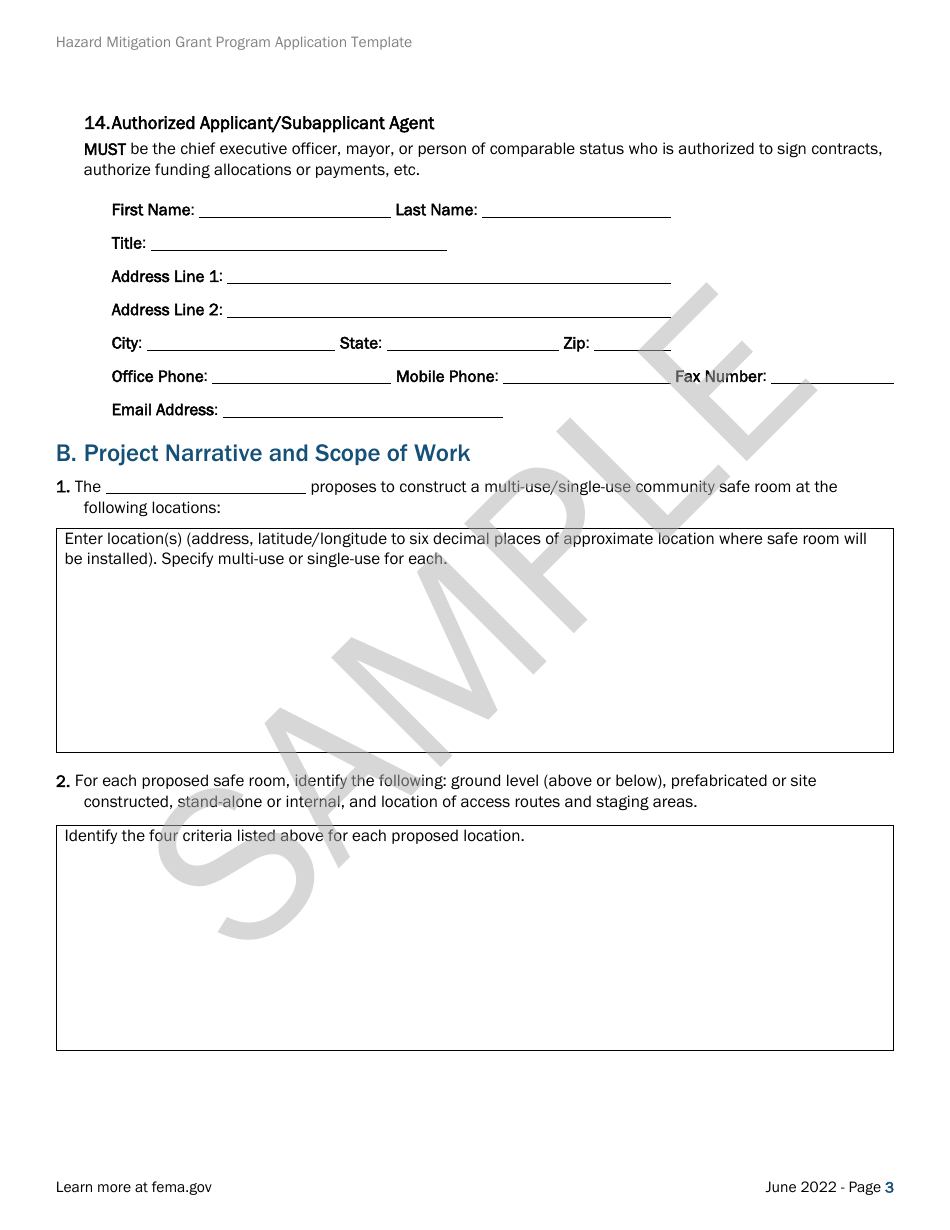 Community Safe Room: Application - Hazard Mitigation Grant Program - Sample, Page 3
