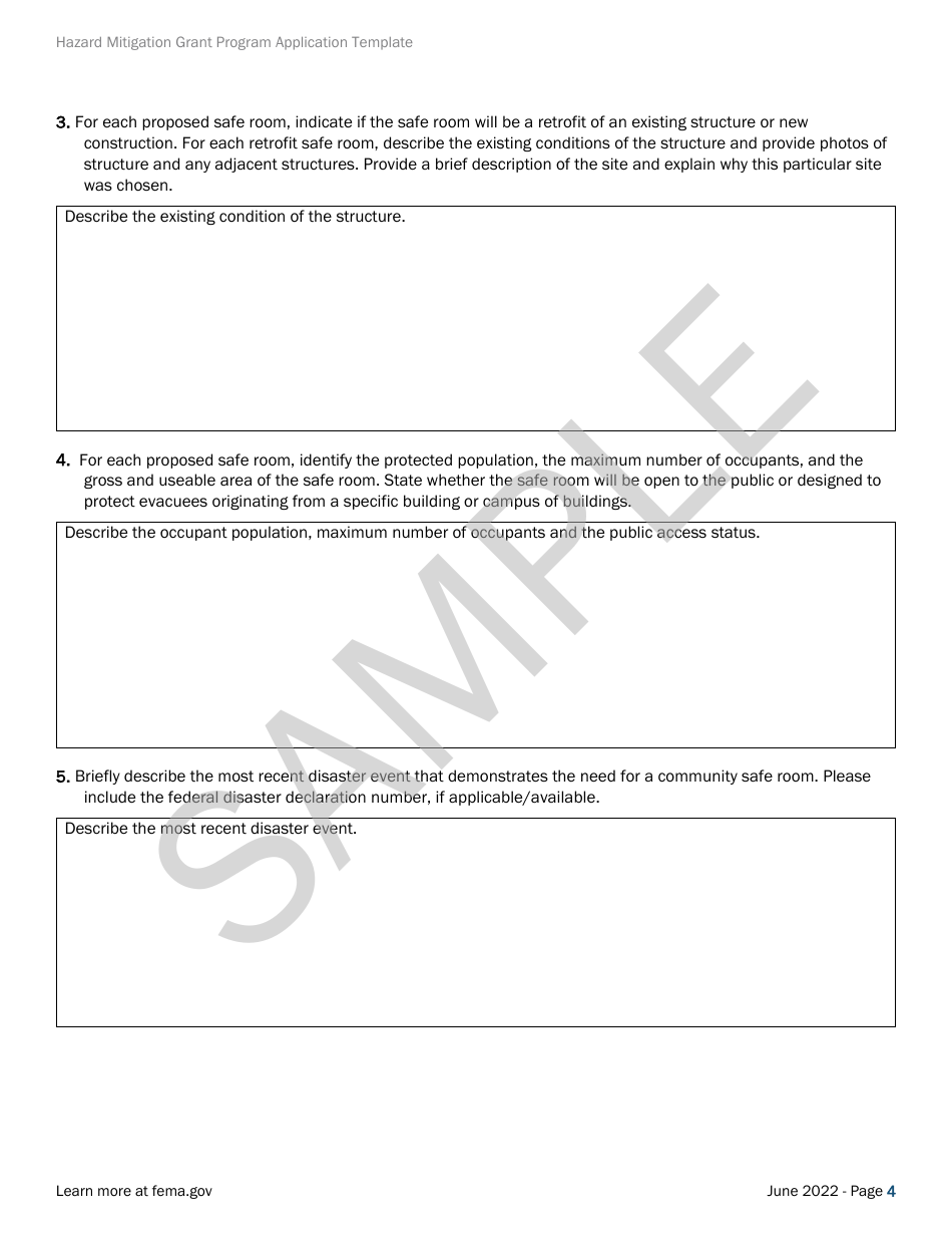 Community Safe Room: Application - Hazard Mitigation Grant Program - Sample, Page 4