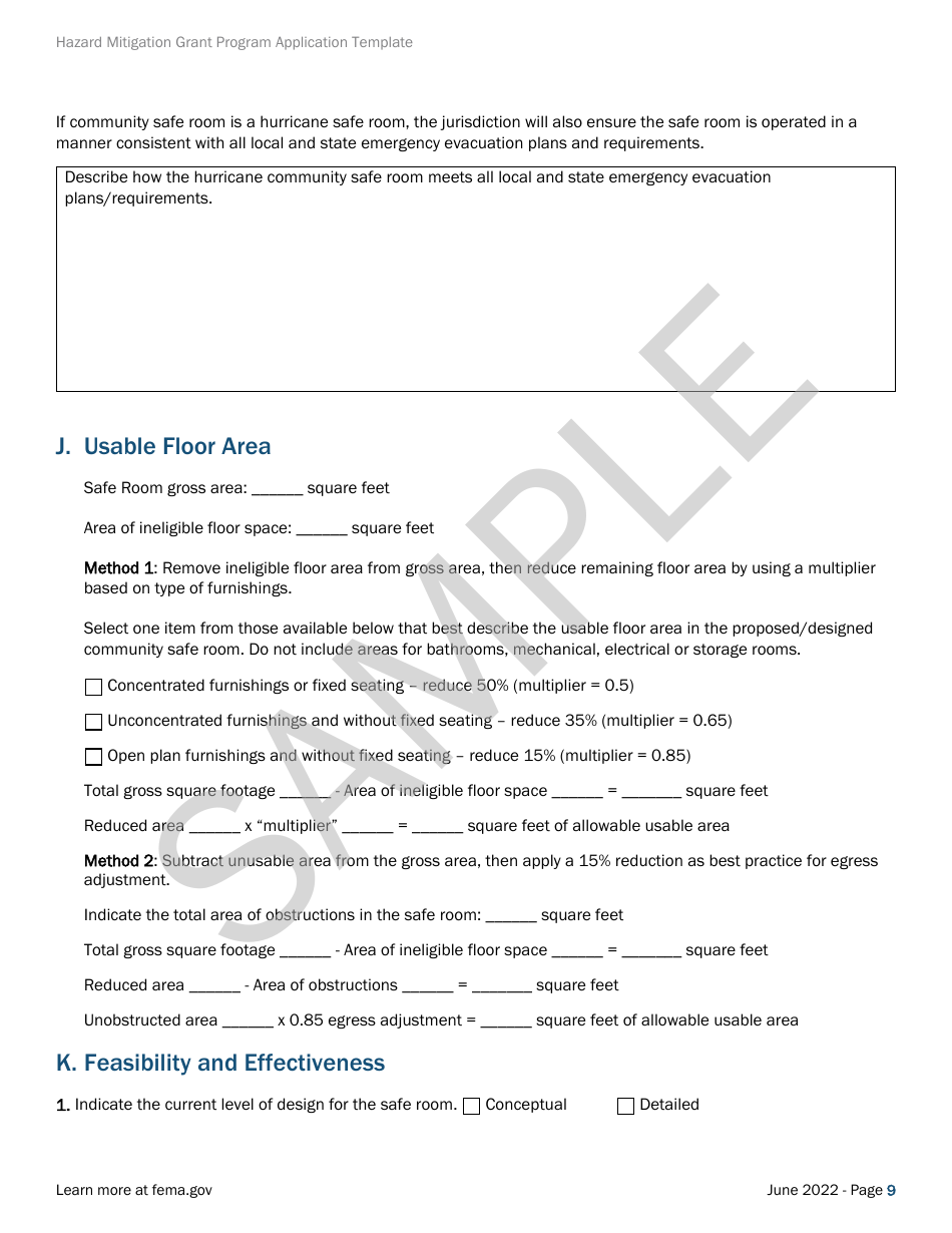 Community Safe Room: Application - Hazard Mitigation Grant Program - Sample, Page 9