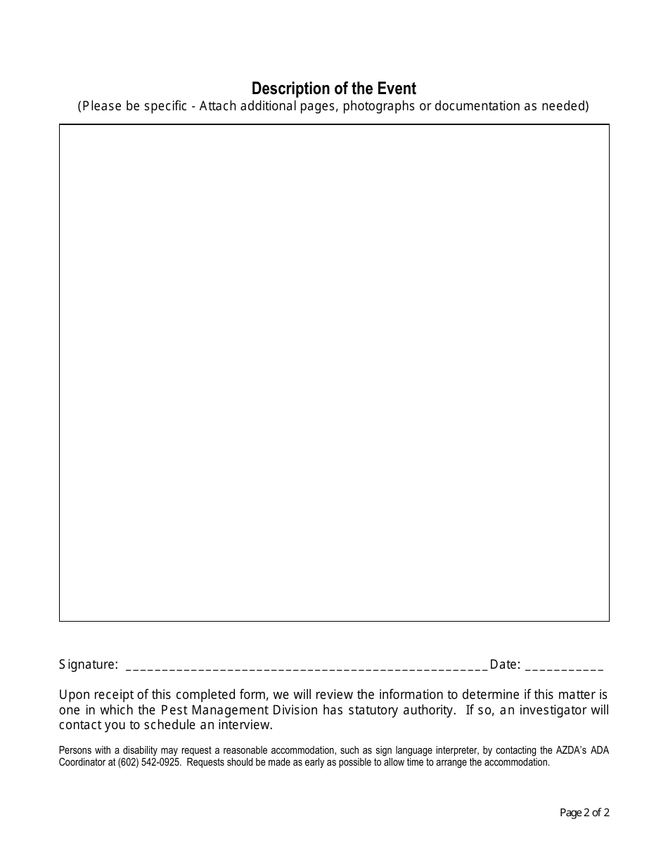 Complaint Form - Arizona, Page 2