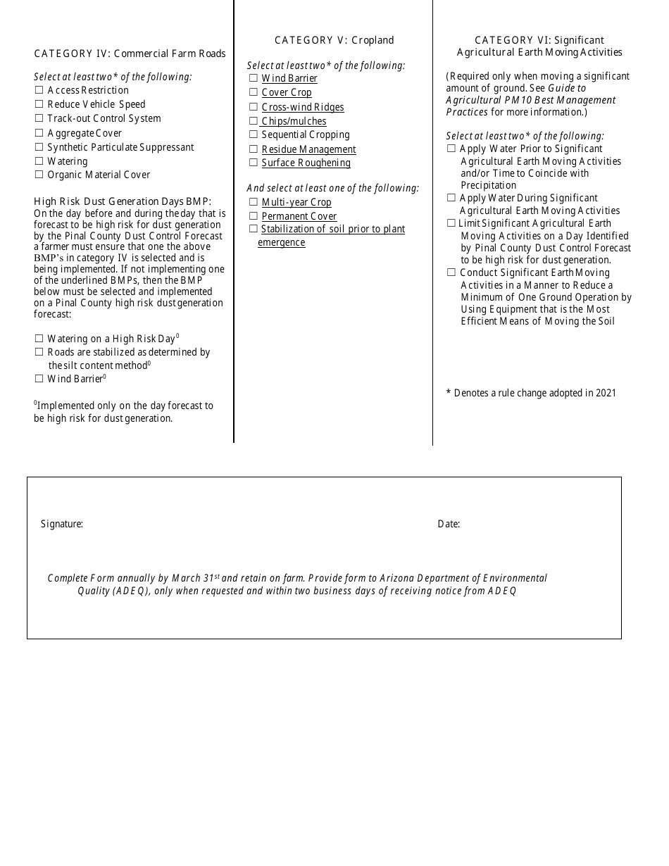Agricultural Best Management Practices General Permit Record Crop Operations - Pinal County Pm10 Non-attainment Area - Arizona, Page 2