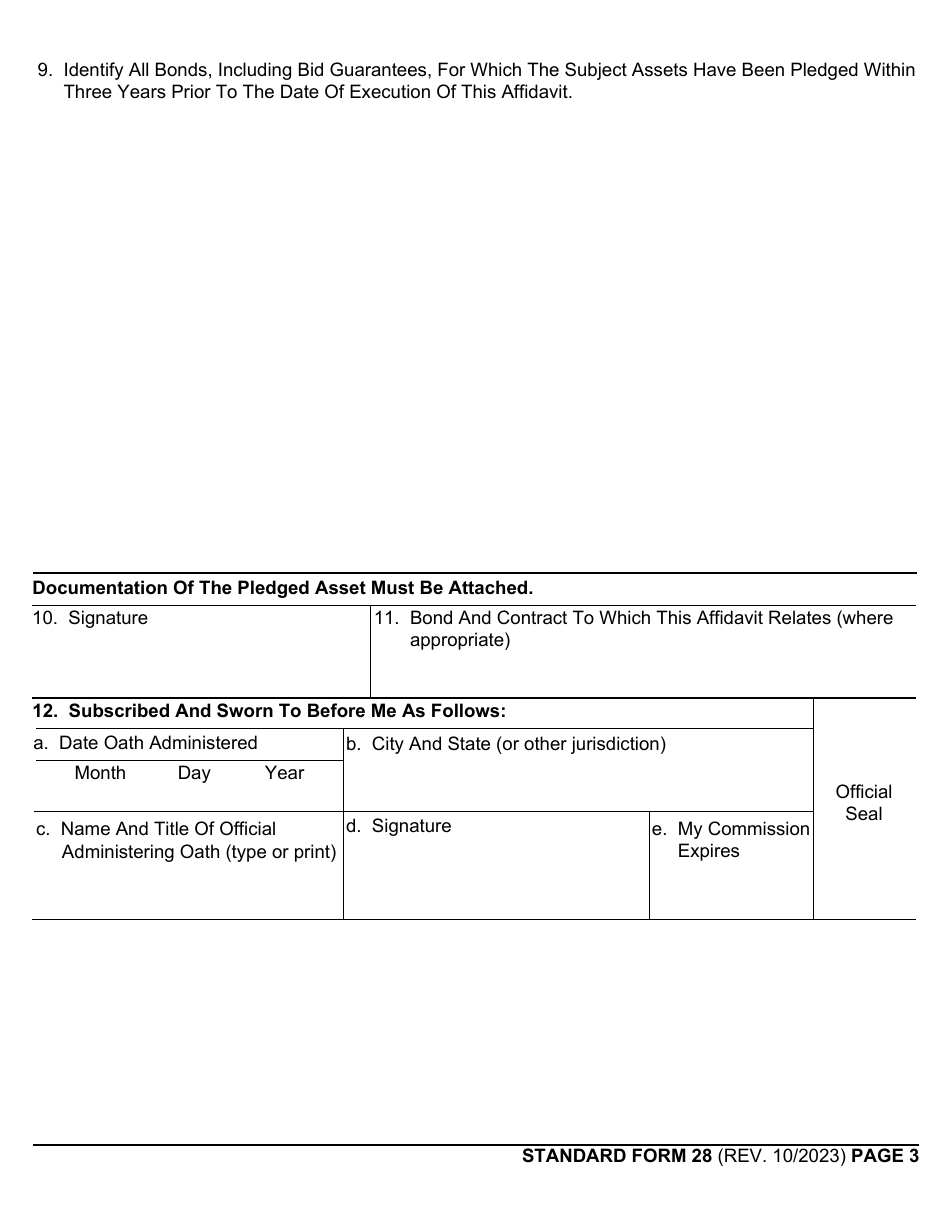 Form SF-28 Affidavit of Individual Surety, Page 3