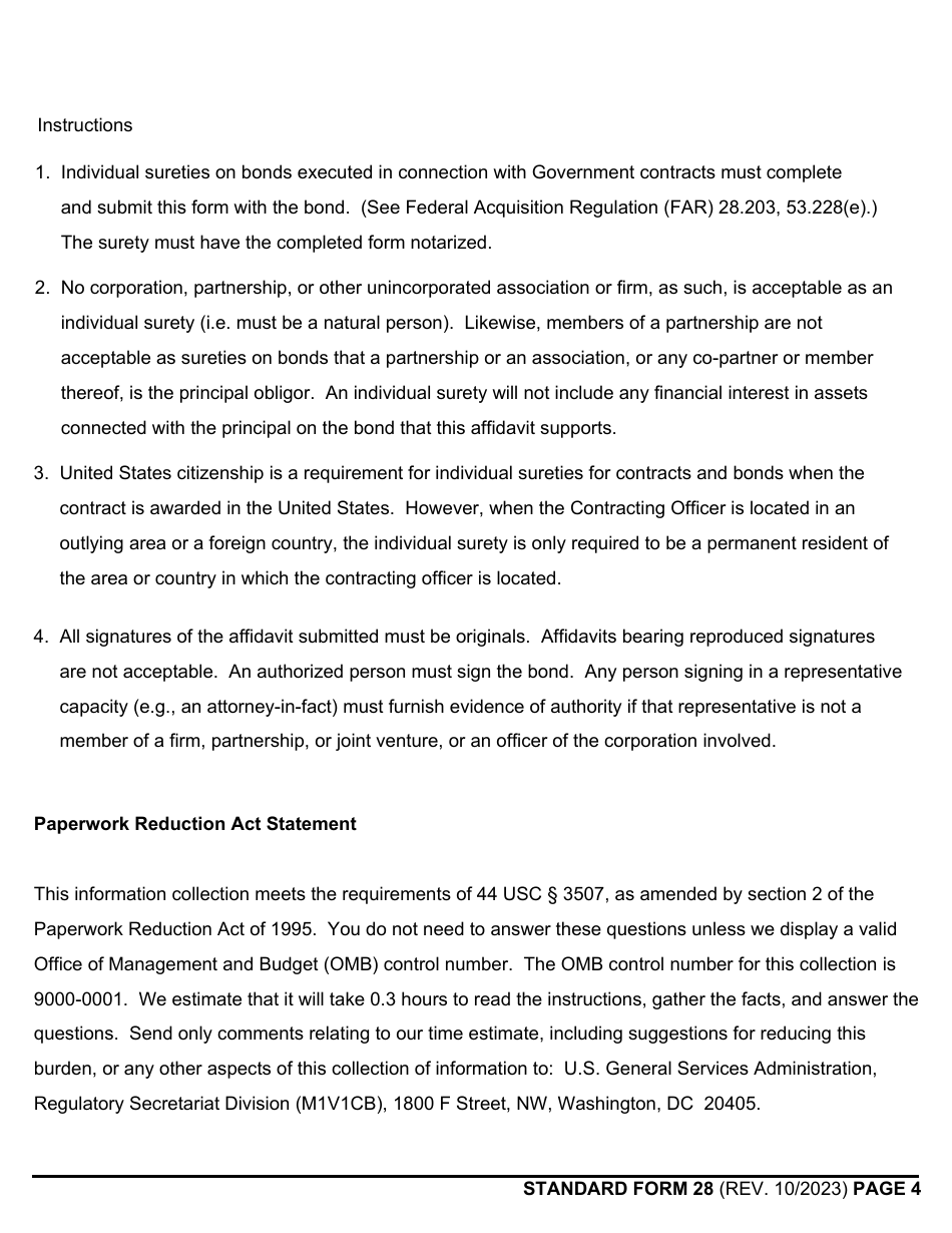 Form SF-28 Affidavit of Individual Surety, Page 4