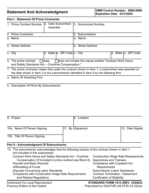 Form SF-1413 Download Fillable PDF or Fill Online Statement and ...