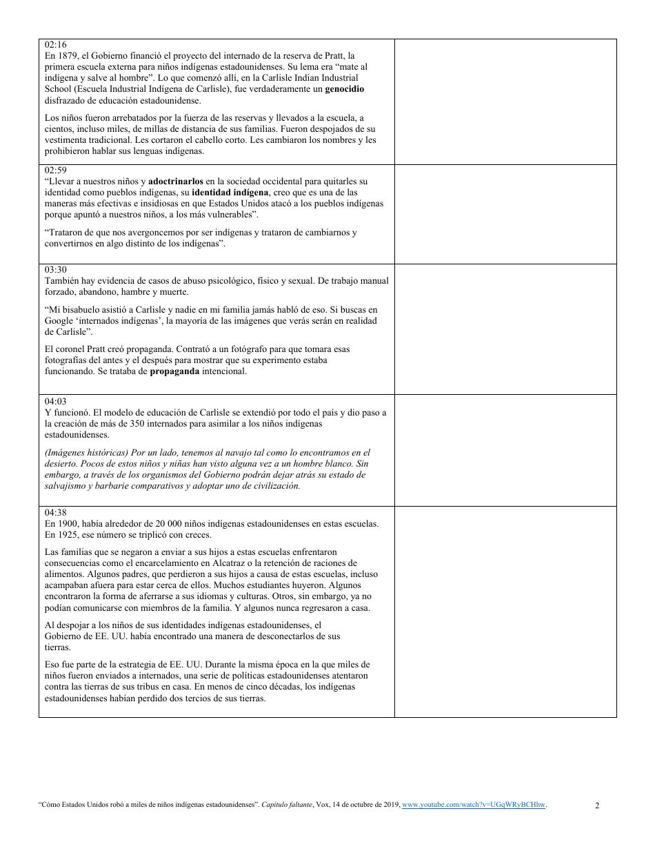 Transcripcion Del Video - Como Estados Unidos Robo a Miles De Ninos Indigenas Estadounidenses - Washington (Spanish), Page 2