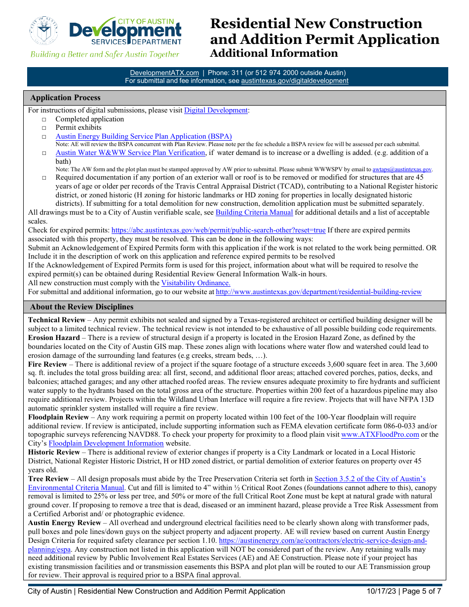 Residential New Construction and Addition Permit Application - City of Austin, Texas, Page 5