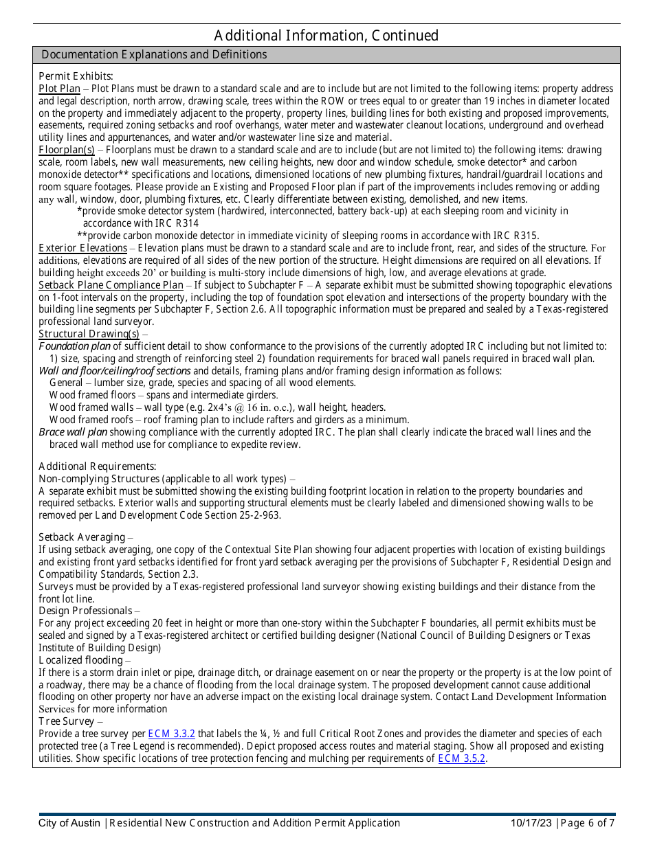 Residential New Construction and Addition Permit Application - City of Austin, Texas, Page 6